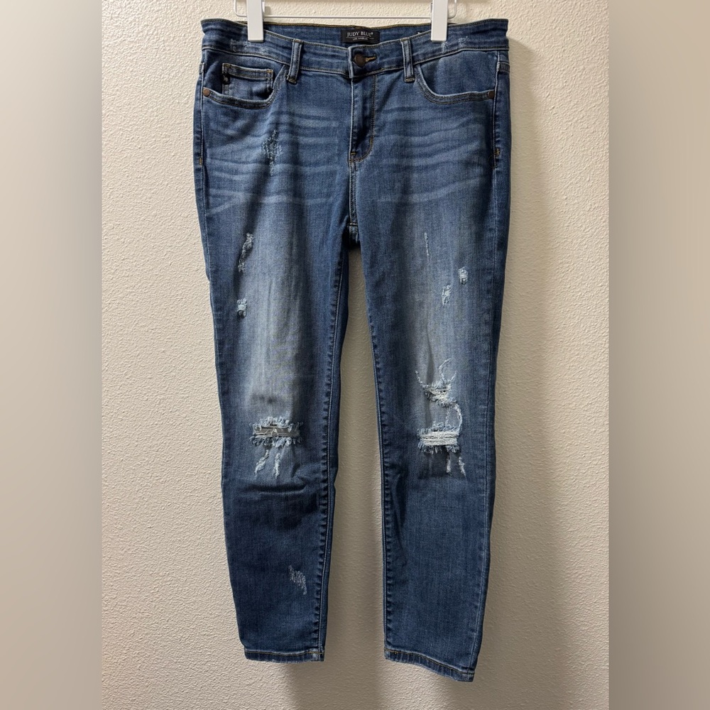 Judy Blue Relaxed Fit Jeans Distressed Stretch Denim Pockets Blue Women's 15/32
